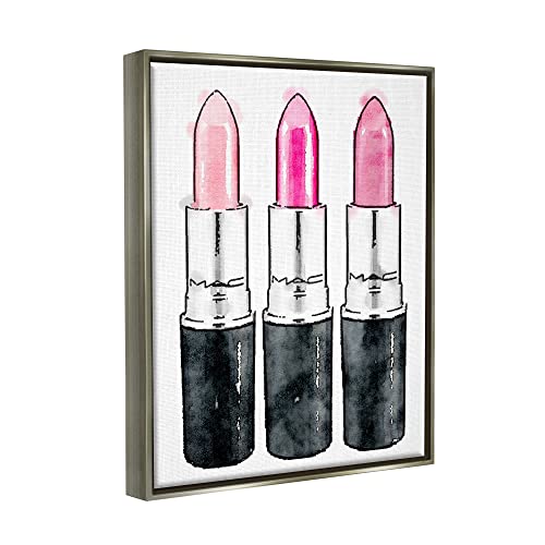 Image of Stupell Industries 'Three Pink Lipsticks', Floating Frame Canvas Art, Gray, 17 x 21 Inches, Easy to Hang and Sturdy, Made in USA, by Amanda Greenwood | Stupell Industries | Gray, 17 x 21 Inches, Easy to Hang and Sturdy, Made in USA, by Amanda Greenwood