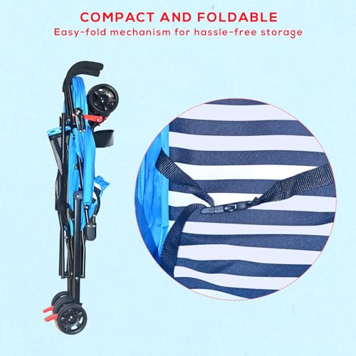 Image of Safe-O-Kid Trekker Safe Pram /Buggy (0-4 Years) with 1 Year Warranty (Model - 2024), Foldable /Portable, Light Weight Stroller for Baby /Kids with Metal Non-Slip Buggy /Pram Clips, Blue