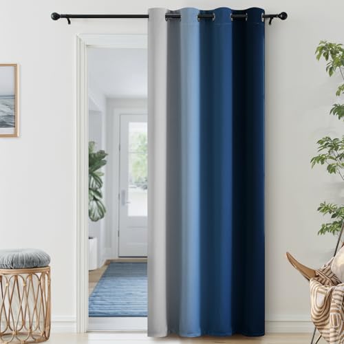 Image of SimpleHome Ombre Room Darkening Curtains 84 inches Length for Bedroom,Grommet Gradient Light Blocking White to Blue Window Curtain for Living Room,1 Panel, 52x84 inches