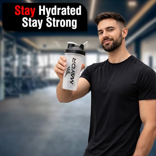 Image of Mayor 700ml Gym Protein Shaker Bottle with Mixing Ball | BPA Free & Leak Proof (White)