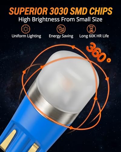 Image of WLJH Ice Blue PC194 T10 194 LED Bulb with Sockets for Instrument Cluster | 3030 SMD, Dimmable, Direct Fit, PC195 PC168, Dash Gauge Light, Dashboard Light, Nighttime Readability, 6-Pack