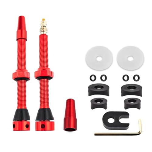 MILUZD Válvula de aire sin cámara para bicicleta de montaña, bicicleta de carretera, juego de válvulas de llanta sin cámara para ciclismo, piezas de repuesto, de fijación, color rojo, 60 mm