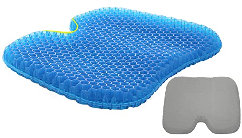 VAIYNWOM Gel Sitzkissen Orthopädisch, Atmungsaktiv Orthopädisches Sitzkissen Bürostuhl Waben Stuhlkissen für Zuhause, Büro, Auto, Stühle, mit Rutschfester Stoffhülle, 43 * 36 * 4cm, Grau Stoffbezug Cover