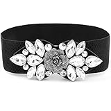 Wriidy Black Stretch Belt Rhinestone Flower Wide Belts Crystal Waist Belt for Women and Girls