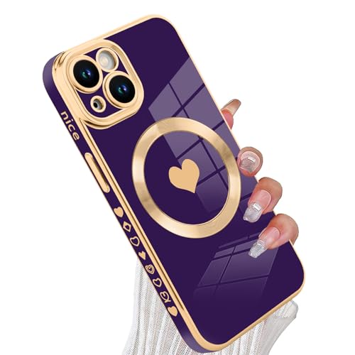 tharlet Magnetic for iPhone 15 Case Cute Love Heart Luxury Plating