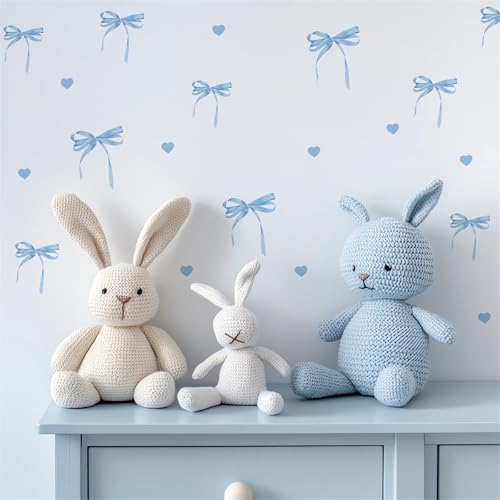 6 láminas adhesivas de pared azul con moño miniatura 5