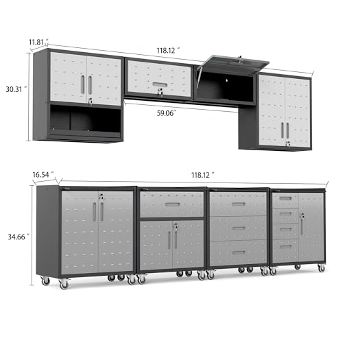 Image of 8-Piece Heavy Duty Steel Garage Cabinet System | All-in-One Modular Garage Cabinet Set for Ultimate Workshop Organization | Easy Assembly Garage Storage Cabinets & Tool Bench (Black)