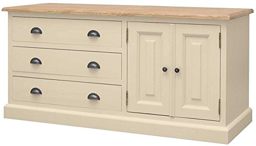 Image of APRODZ Mango Wood Leo Storage Entertainment TV Stand Unit for Living Room | Cream Finish
