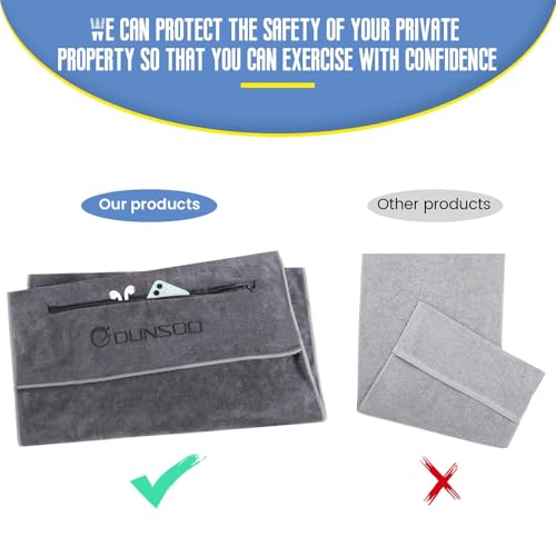 DUNSOO DUNSOO Fitness Handtuch I 120x50cm I Mikrofaser Sporthandtuch mit Reißverschlusstasche für Fitnessstudio und Training I Gym Handtuch (Dunkelgrau) - Funktionsansicht 5 | TV | Video | Foto