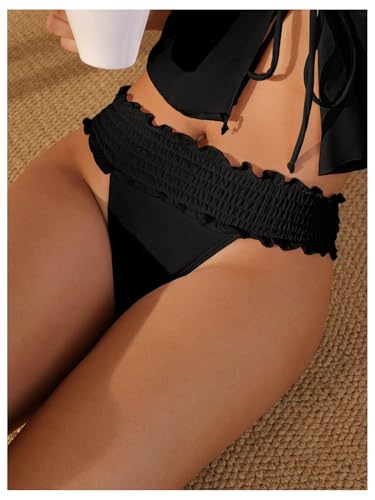 Milumia Women's Frill Trim Shirred Bikini Bottom Mid Waist Cheeky Bathing Suit Bottoms3