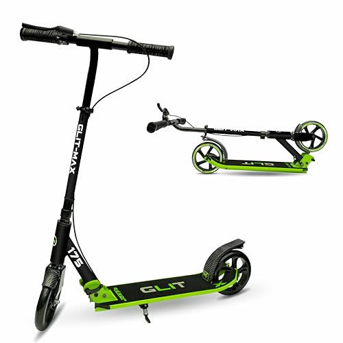 Image of Jaspo Glitmax Metal Kick Scooter 175Mm Pu Wheels, Weight Limit 120 Kg,Front Rear Brakes,Grip Surface,for Tar Roads,3 Size Adjustments for Kids Youth & Adults (Glitmax, Green)