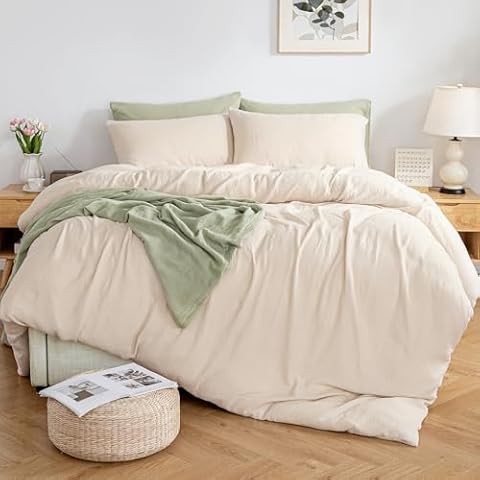 MILDLY Muslin Duvet Cover Set 100% Washed Cotton Double-Layer Breathable Gauze Linen Like Comforter Cover 3 Pieces Soft & Lightweight for All Season Cover