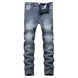 Qolkmuiy-GJ Men's Fashion Design Streetswear Denim Pant Casual Flex Waist Skinny Jeans Slim Straight Leg Jeggings (Blue,34)