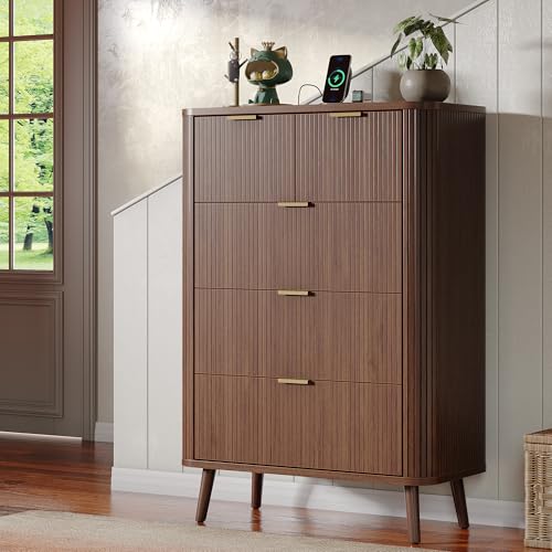 Alohappy Fluted 5 Drawers Dresser for Bedroom, 48" Tall Mid Century Modern Chest of Drawers with Curved Profile Design, Wood Storage Dressers for Closet Bedroom, Living Room, Hallway, Entryway