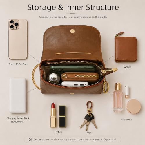 Image of Women's Small Soft Pin Shaped Vegan Leather Crossbody Purse Bag with Gold Metallic Handles & Chain