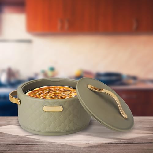 Image of Thavor Stainless Steel 2000Ml Casserole|Advanced Pu Insulation|Elegant Design Insulation|Keeps Food Hot&Fresh For Long Hrs|Chapati,Roti,And More (Green)