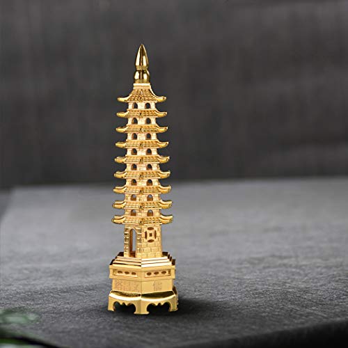 Estatua Torre Wenchang 9 Niveles 7'' Aleación Dorada miniatura 6