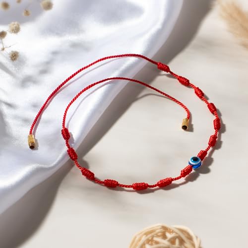 PHITECUS Turkish Evil Eye Pendant Necklace with 7 Red Knots for Protection - Blue Nazar Amulet for Men & Women - Handmade String Necklace -2