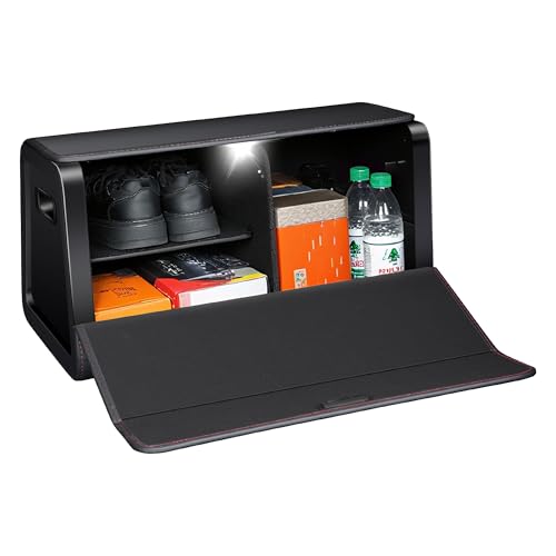 EARJIA Car Trunk Organizer for Suv Leather Organizers and Storage Sedan Storages Box Collapsible and Adjustable Black