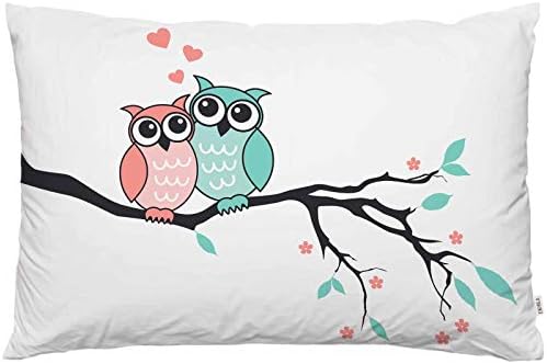 EKOBLA Throw Pillow Cover Owl Animal Cute Owls On Branch Tree Love Heart Abstract Art Flowers Leaves Big Eyes Wild Decor Lumbar Pillow Case Cushion for Sofa Couch Bed Standard Queen Size 20x30 Inch