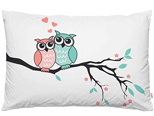 Ekobla Throw Pillow Cover Owl Animal Cute Owls On Branch Tree Love Heart Abstract Art Flowers Leaves Big Eyes Wild Decor Lumbar Pillow Case Cushion For Sofa Couch Bed Standard Queen Size 20X30 Inch #TOP3