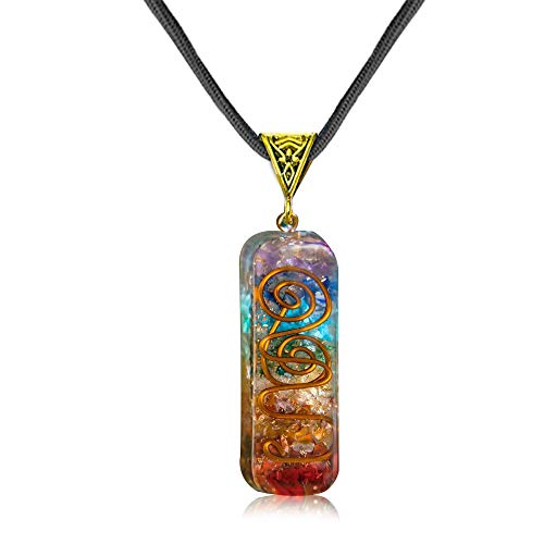 Crystal Vibe Orgone Seven Chakra Stones Handmade Healing Pendant Crystal Necklace with Adjustable Cord for EMF Protection, Stress, Anxiety, Meditation, Spiritual Gift Jewelry