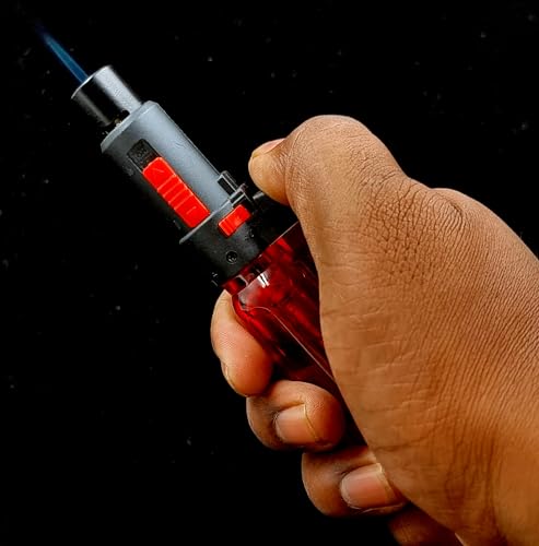 Image of Blow Torch Refillable Culinary Kitchen Gas Lighter, Safety Lock & Adjustable Two Flame System for Food Cooking /BBQ /Baking /Coal Burning /Camping (Red)