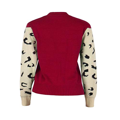 Image of JUNBOON Women's Casual Leopard Print Knitted Pullover Sweaters Long Sleeve Crew Neck Jumper Tops