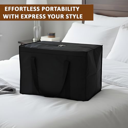 Image of Heart Home Nylon Under Bed Organizer Storage Bag for Clothes, Toys and Stationery | Foldable Garment Organizer for Wardrobe with Zipper & Handles | Closet Storage Bags | Black