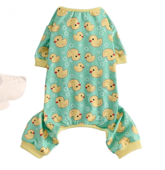 TenaLucy Petit Canard Jaune Body Chat Post Operatoire Femelle, Tissu Peignoir Chien, Mignon Body pour Chat, Doux Déguisement Chien, Vert Pyjama Chiens pour...