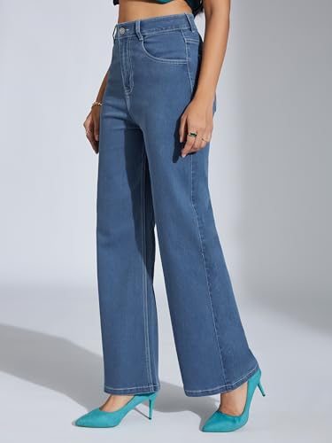 Image of Miss Chase Women's Wide-Leg High-Rise Regular-Length Stretchable Shaping Denim Jeans