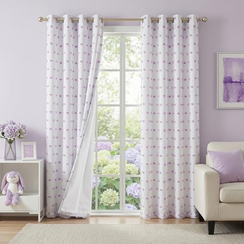 Image of MEETSKY Purple Blackout Curtains for Girls Bedroom,Pom Pom Curtain 50x90 in | 100% Blackout Light Blocking Drapes,Nursery /Kids /Girls Curtains,Room Darkening,Thermal Insulated Grommet Drape,2 Panels Set