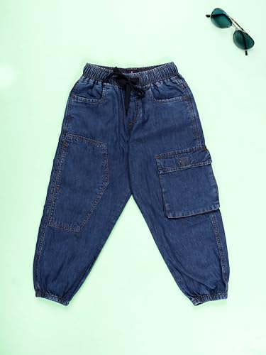 Image of KiddoPanti Boys Denim Cargo Jogger Jeans with Elastic Waist & Utility Pockets