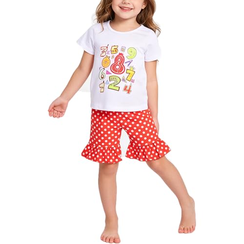 Image of Toddler Girls Back to School Pencil Outfits Set Ruffle T-Shirt Dress and Pants Outfit Set 3-8Years