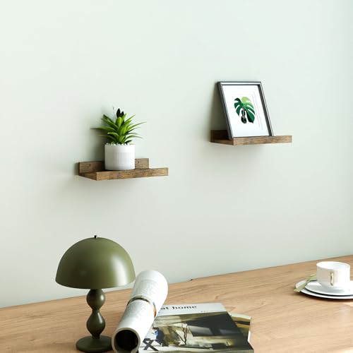 Image of Small Brown Floating Shelves for Wall, Shelf with Lip Set of 2, 8 in