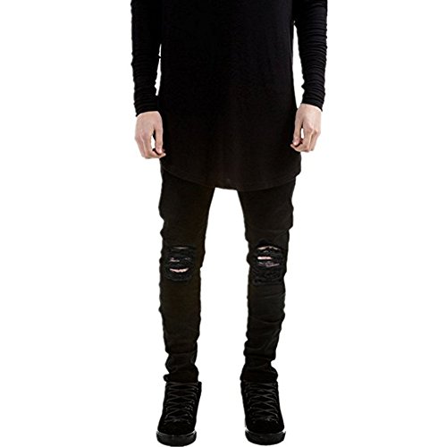 Qazel Vorrlon Men's Slim Fit Black Stretch Destroyed Ripped Skinny Denim Jeans W32×32L - Thumbnail 3