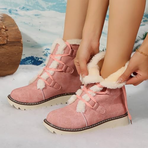 Women's Mid Calf Boots Low Heel Faux Furry Lined Suede Leather Lace Up Short Boots Fashion Comfortable Slip on Fall Winter Boots Zip Up Vintage 2024 Ladies Boots Women Booties2