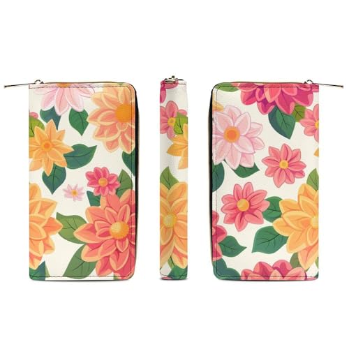 Mexico Dahlia Flower Wristlet Wallets for Men Women Leather Purse Clutch Cute Card Holder3