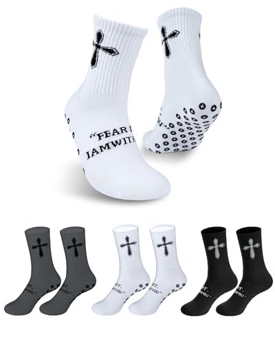 3 Pairs Youth Grip Soccer Socks with Cross-Anti-Slip Grips Socks Christian Jesus Sock with Rubber Dots Gifts for Men,US 6-13