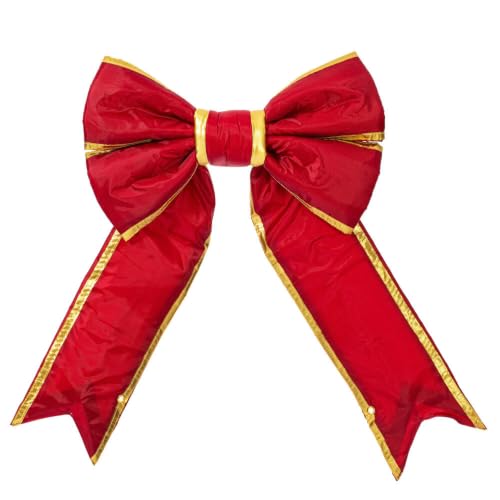 Vickerman 12" Red and Gold Nylon Decorative Christmas Bow - Indoor and Outdoor Use - Reliable and Durable - Comes with Wire to Hang - Red Christmas Decor