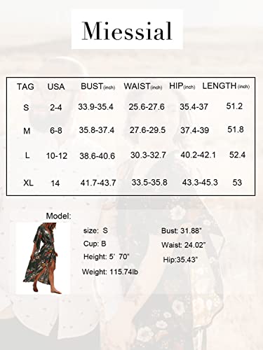 Miessial Women's Boho V Neck Floral Chiffon Dress Backless Beach Split Maxi Dress With Belt Green 6/8 #TOP6