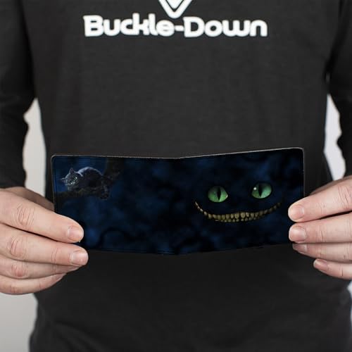 Buckle-Down Men's Disney Wallet, Bifold, Tim Burtons Cheshire Cat Eyes Teeth Tree Pose Smokey Blues, Vegan Leather, Multicolor, Standard Size4