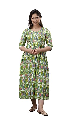 Image of The Moon Star Women's Cotton Floral Printed Anarkali Maternity Feeding Kurti | Breastfeeding Dress for Mothers | Zipper Feeding Kurti, Nursing Kurti, Comfortable and Trendy Maternity Wear