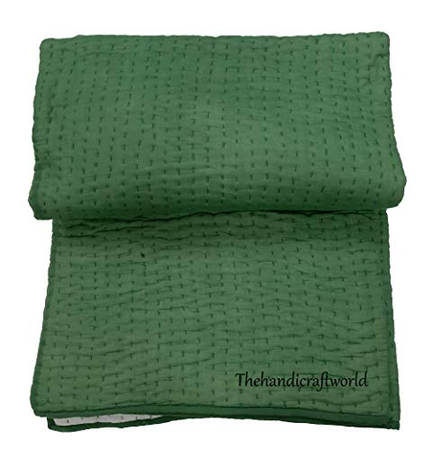 thehandicraftworld Kantha Quilt Baby and Toddler Quilt Bedspread Boys/Girls/Adult Twin/King/California King Size (Green, 108x108 Inch California Super King)