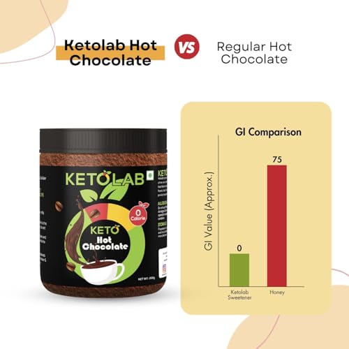 Image of Ketolab Sugar-Free Hot Chocolate Mix 200g. 1.6g Net Carb. Zero added Sugar, Low Carb, Low Calorie. Sweetened with Sucralose.