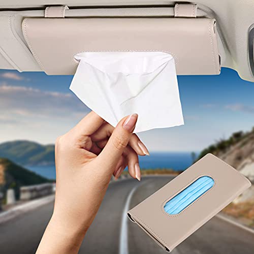 AnsTOP Mask Holder for Car, Tissue Holder for Car, Mask Dispenser for Car, Car Tissue Holder, PU Car Visor Tissue Holder (beige)