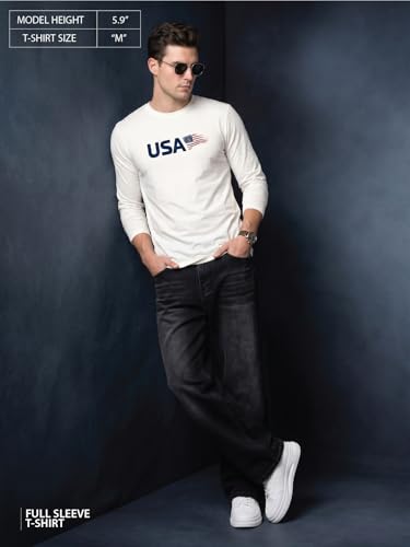 Image of Veirdo Pure Cotton Regular Fit Round Neck Front Chest Printed Raglan Full Sleeve T-Shirt for Men (Sizes: S to 2XL)