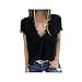Tshirt in Pizzo Casual di Colore Solido da Donna con Collo Estivo Femminile