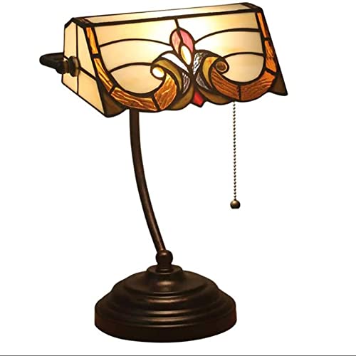 Lampada da Tavolo in Vetro colorato Vintage Barocco da 11 Pollici Lampada da banchiere Lampada da scrivania con Interruttore a Catena per Soggiorno, Camera da Letto, Comodino, scrivania Accanto