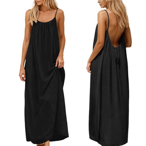 nnOuOnn Robe longue sans manches à dos ouvert pour femme, été, 2026, maxi, décontractée, robe d'été, fluide, dos ouvert, robes de détente pour les...